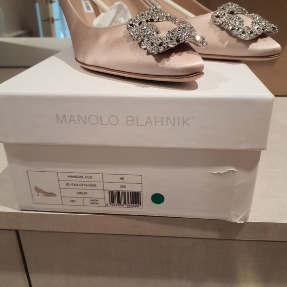 BNIB Manolo Blahnik Hangisi Embellished Buckle Pumps satin 70mm size 40 - Picture 3 of 5